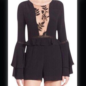 For Love & Lemons Emelia Romper Womens Medium Black Lace Mesh Long Sleeve Dressy